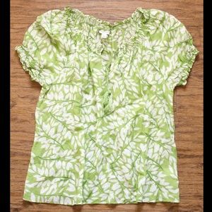 Banana Republic Green & White Sheer Floral Top