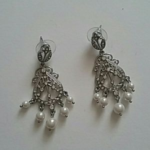 Dressy silver, pearl earrings