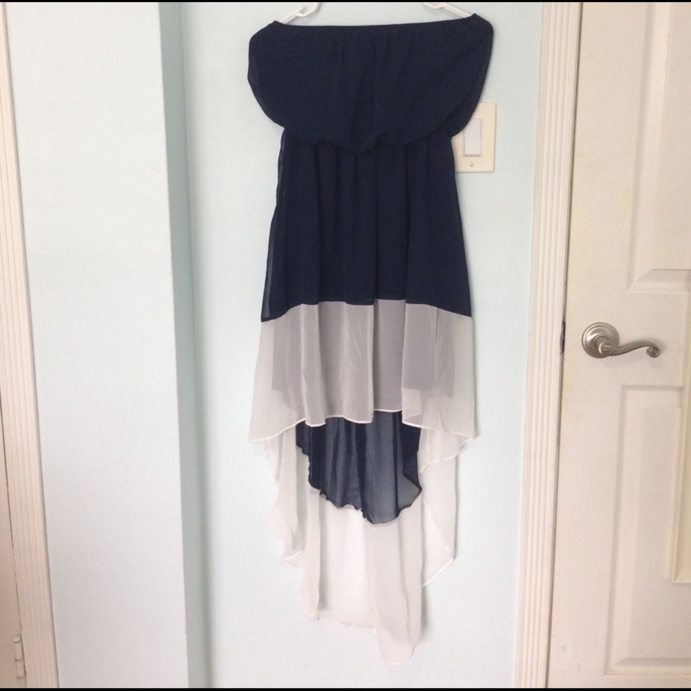 Strapless sheer high-low dress