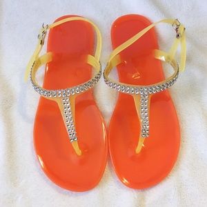 Orange & Yellow Rhinestone Jelly Sandals BRAND NEW