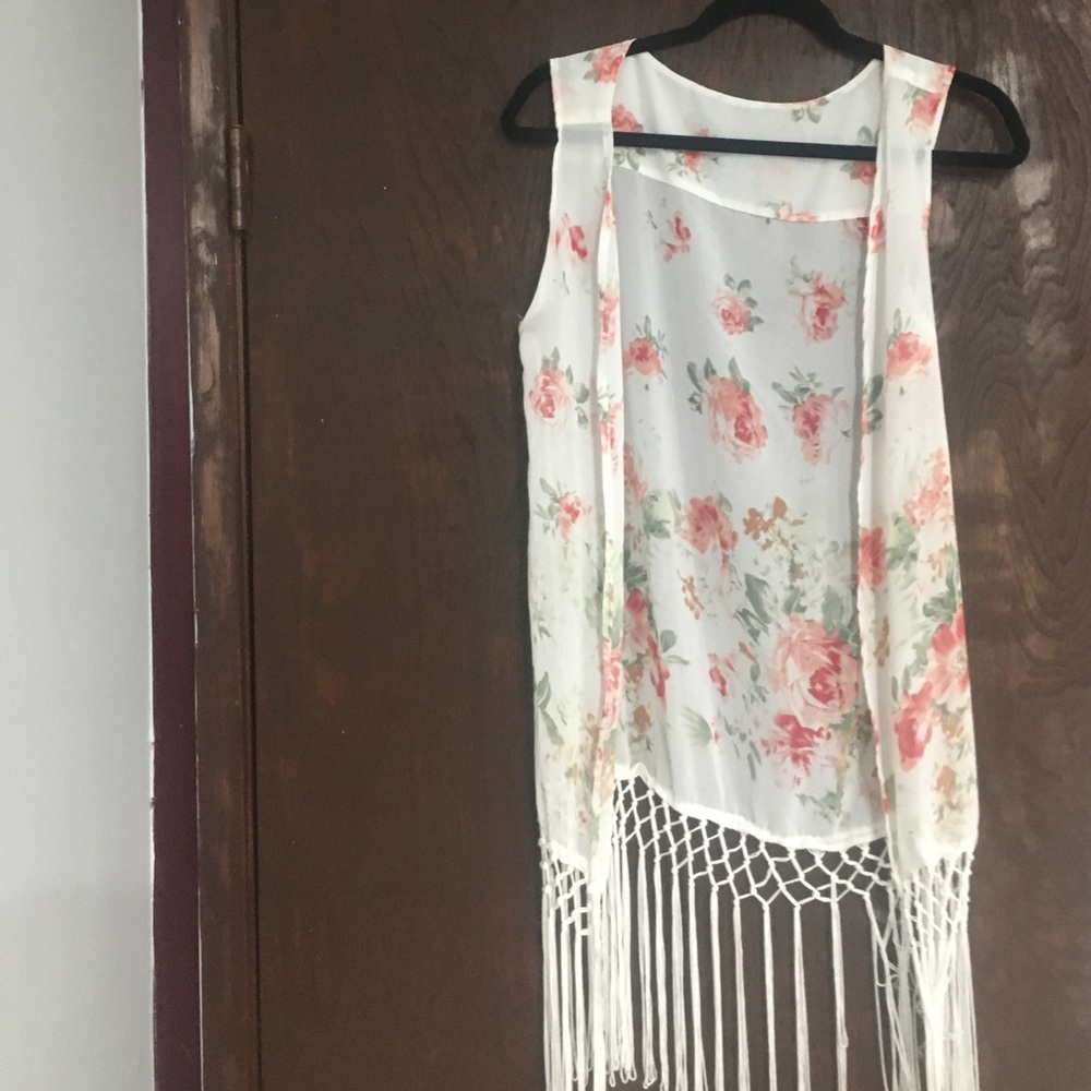 Floral and fringe kimono