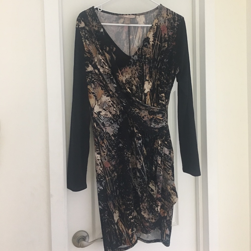 Sleek faux-wrap bodycon dress with gathered side