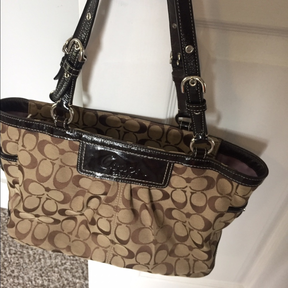Coach brown and tan purse with rouched detail