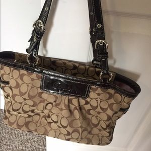 Coach brown and tan purse with rouched detail