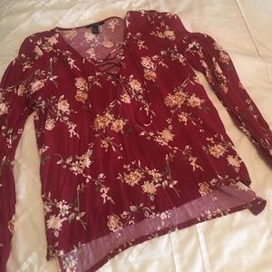 Lace up spring floral crepe top