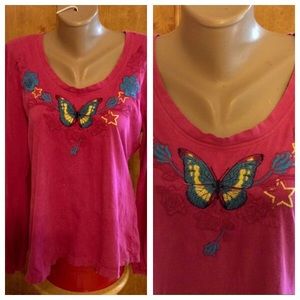 Johnny Was Fuchsia Butterfly Shirt LS XL