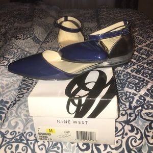 Nine West Dark Blue and Silver Flats