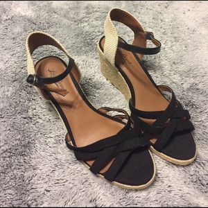 Strappy canvas wedge sandals. Like new!
