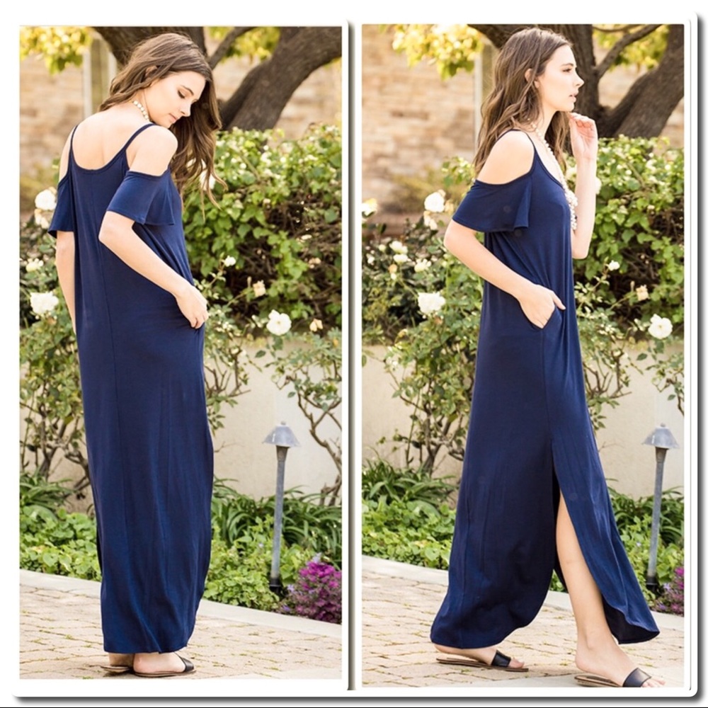 Cold Shoulder Maxi Dress Navy - Picture 2 of 2