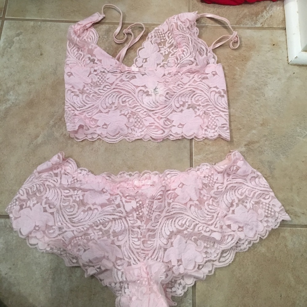Light pink cami and matching panties.