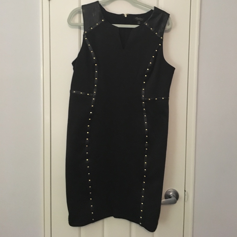 Thalia Sodi Black Leatherette & Gold Grommet dress