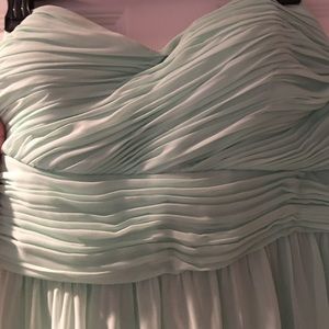 Long mint green formal. Strapless.