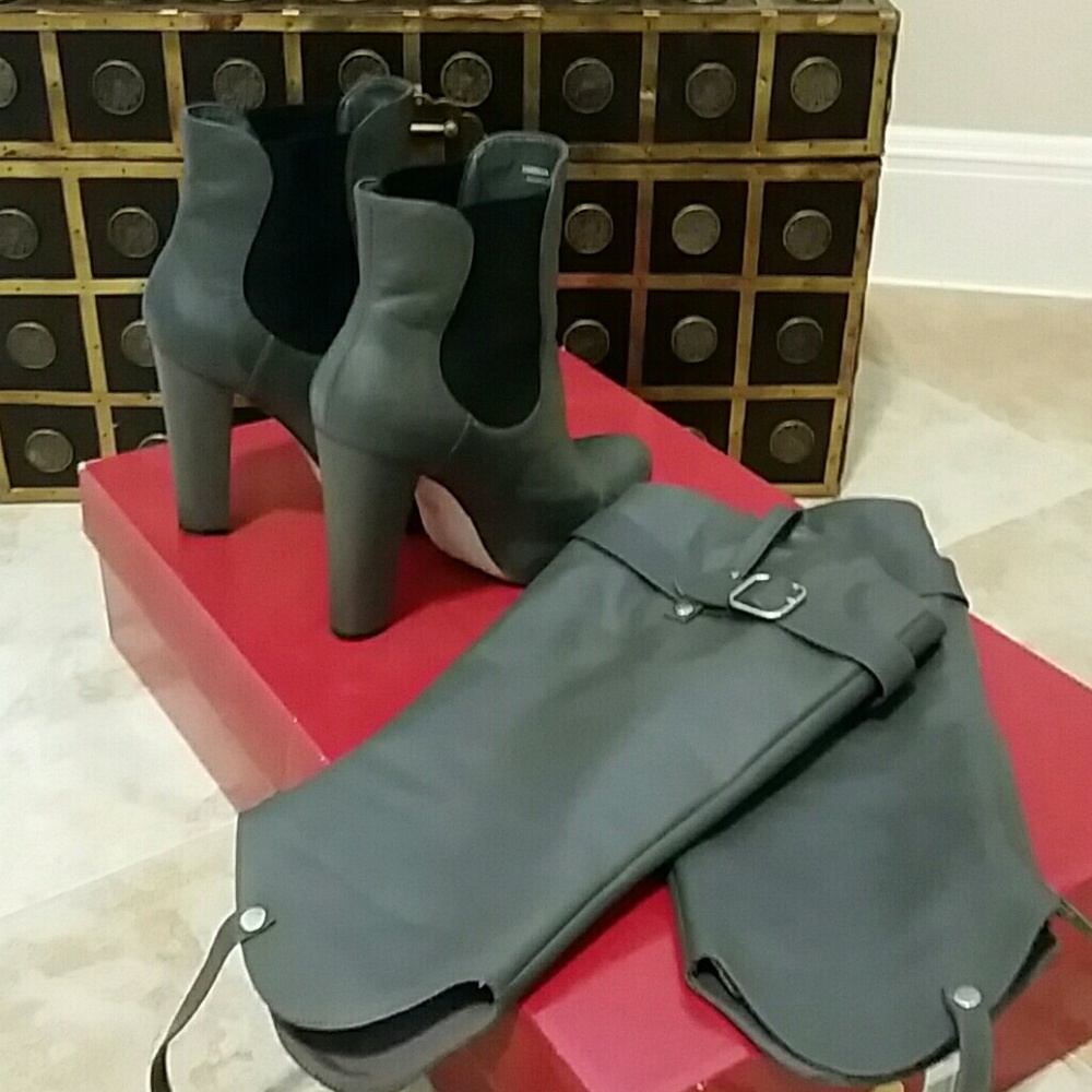 Optional tall boots or booties. Grey.