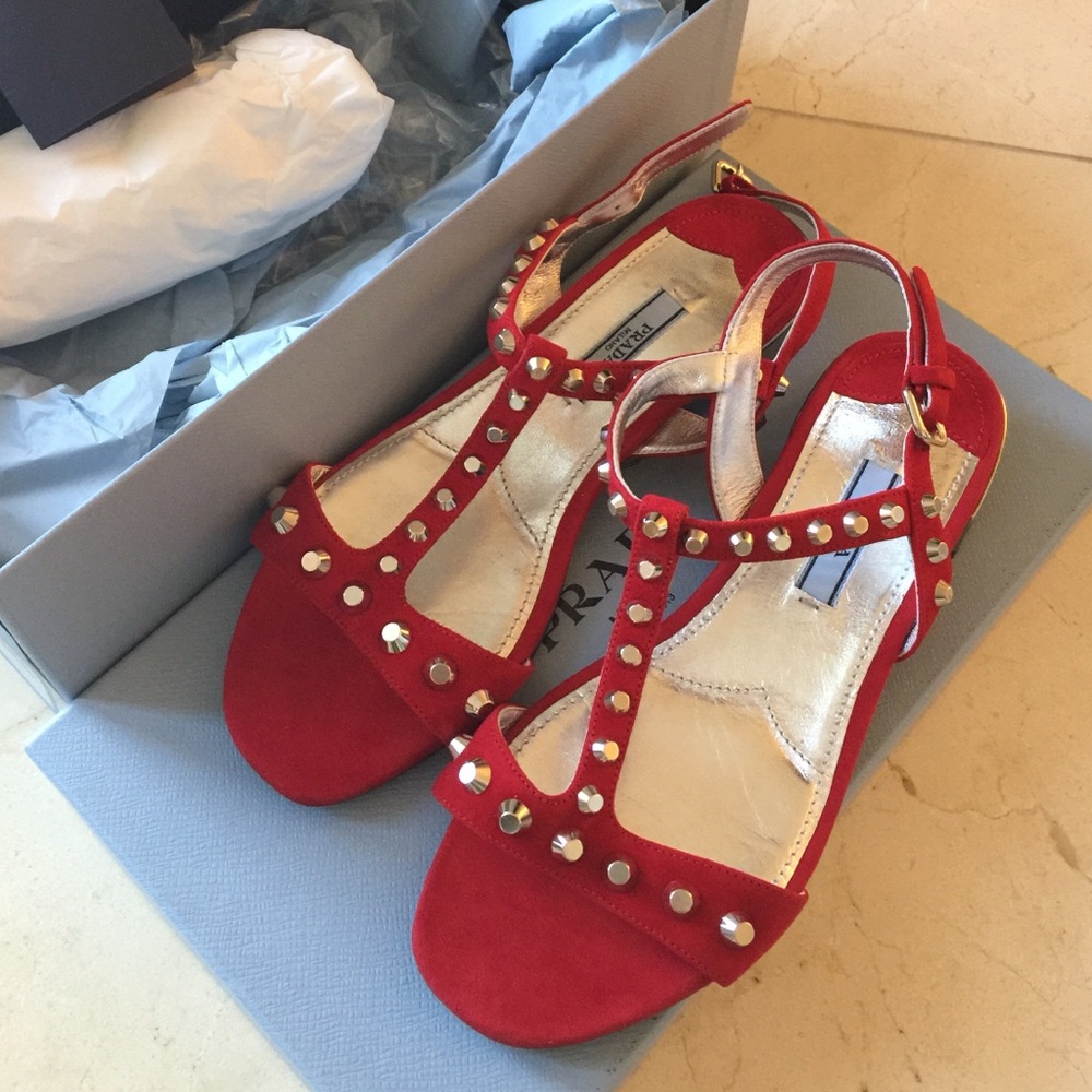 NWT Prada auth suede/leather sandals sz 6.5 (36.5)