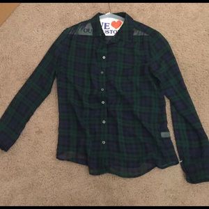 Banana Republic Long Sleeved Sheer Plaid Top