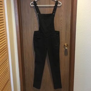 Black denim overalls