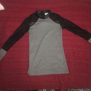 Grey shirt with black lace sleeves