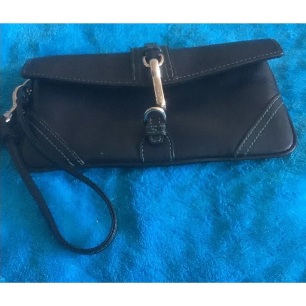 Coach wallet black with green piping