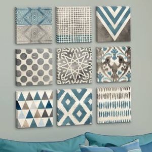 ⛓9-Piece Grey & Teal Geometric Tile Wall Décor Set