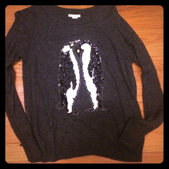 Grey sequin penguin sweater - Picture 1 of 2