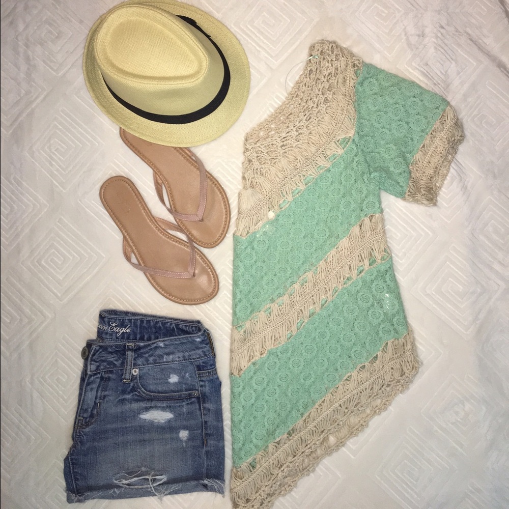 SOLD- Mint & Ivory Crochet top