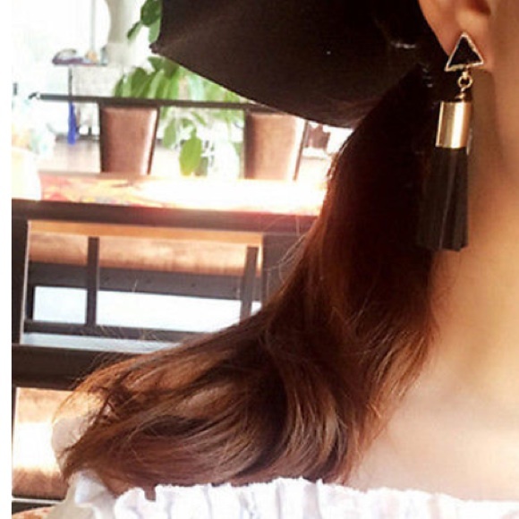 Tassel tan long drop dangle earring new cute - Picture 3 of 4