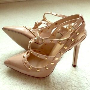 Beige studded heels