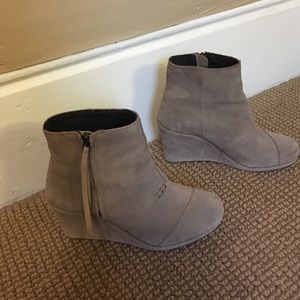 TOMS gray suede wedge booties