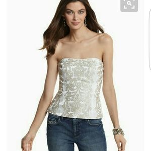 WHBM white with gold embroidery bustier
