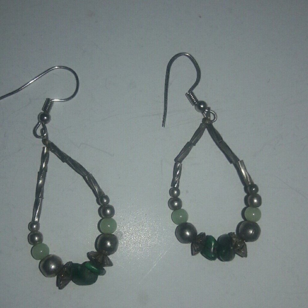 Sterling malachite loop earrings handmade 925 ooak