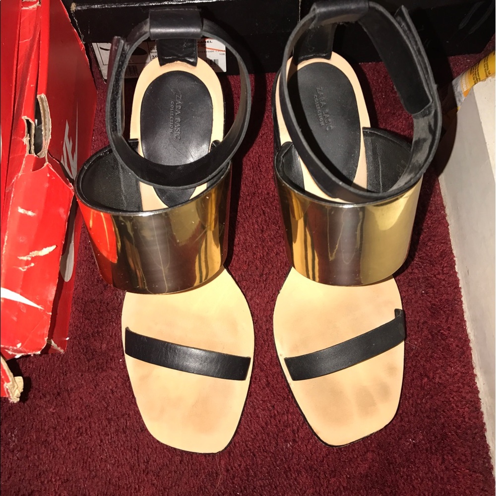 Zara block heels with gold cuff