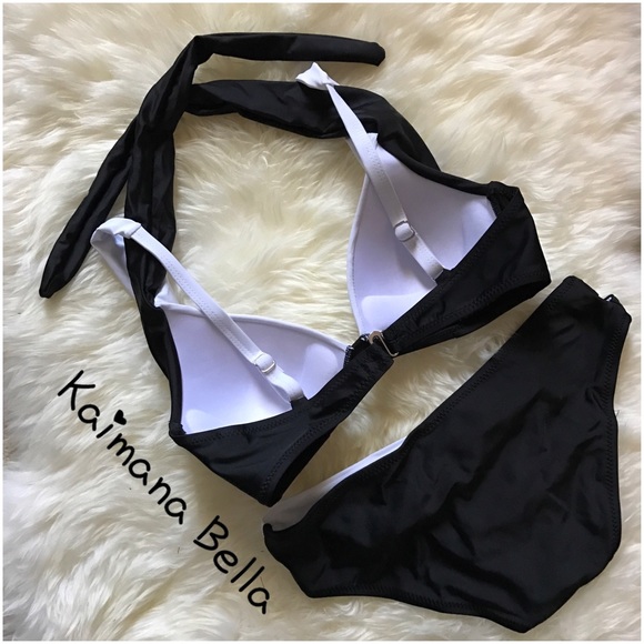 ❗️MOVING SALE 🖤ONE LEFT! Black White Push Up Banded Bikini - Picture 4 of 5