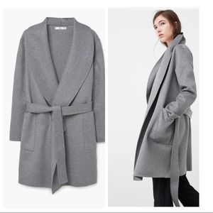 MANGO Wide Lapel Wool-blend Wrap Coat