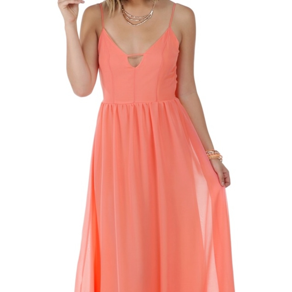 Polly coral chiffon prom dress