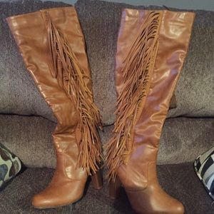 Fringed knee high boot