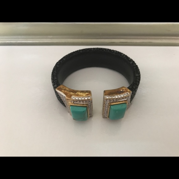 Snakeskin Leather with Turquoise Bracelet - Picture 2 of 6