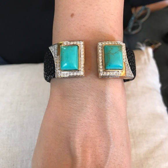Snakeskin Leather with Turquoise Bracelet - Picture 6 of 6