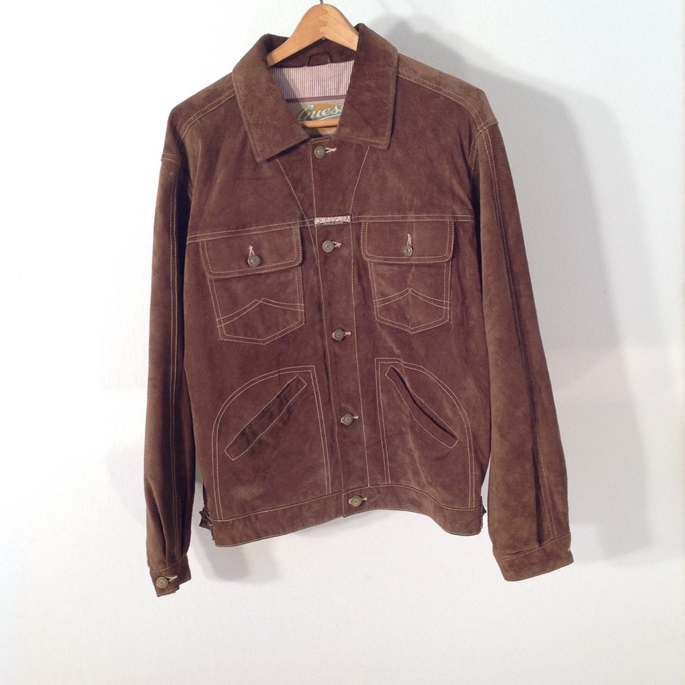 Vintage Guess 4 front pocket men's suede jacket.