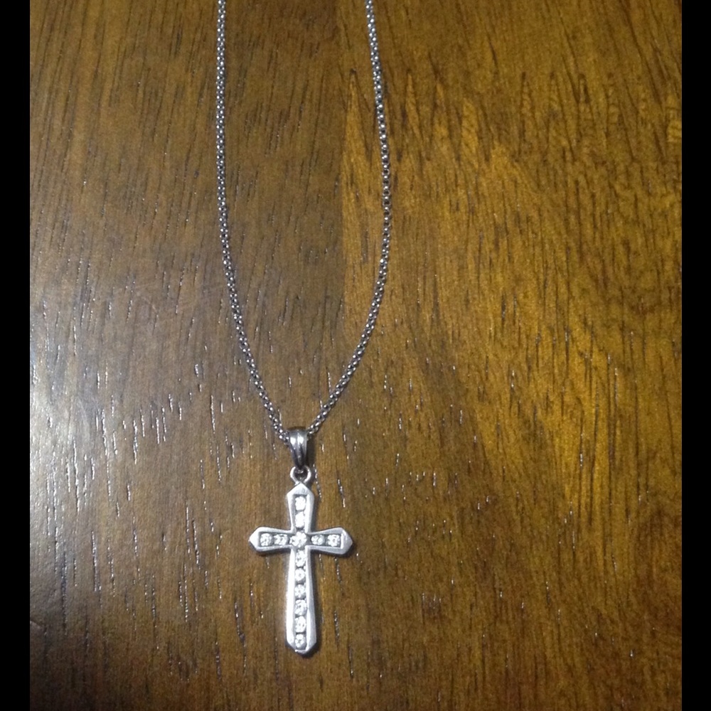White Gold Cross Necklace with diamonds