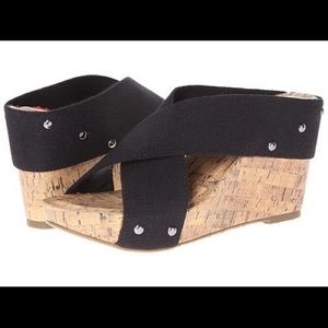 Black Slip-on Sandal Wedges