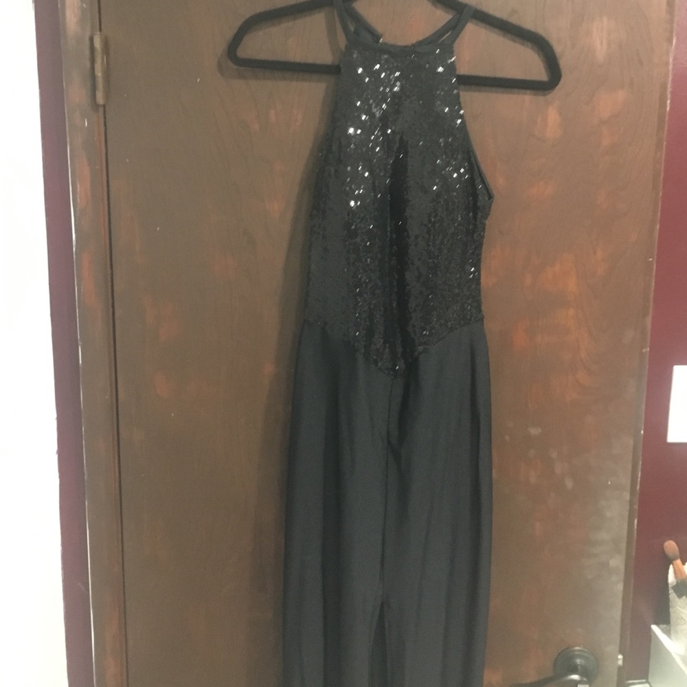 Black open back prom dress