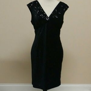 Marina Black Velvet Sequined Cocktail Dress