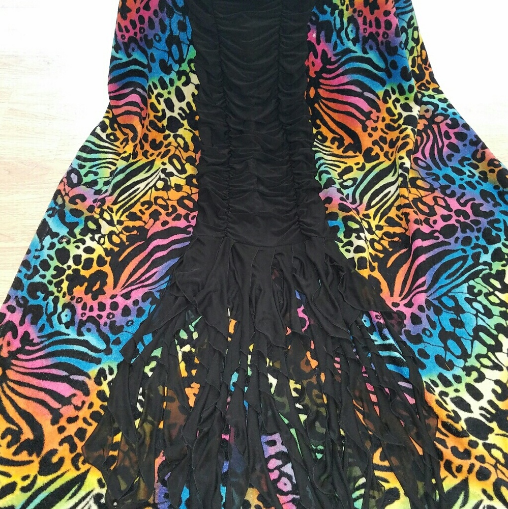 Roberta Black Long Tight Halter Fringe Dress S
