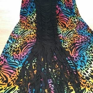 Roberta Black Long Tight Halter Fringe Dress S