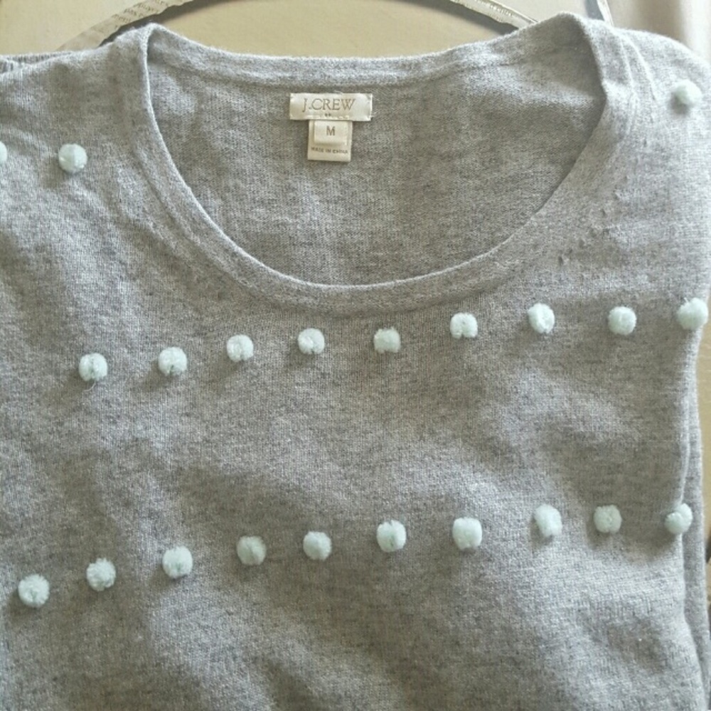 Gray J.Crew sweater with light blue rounds