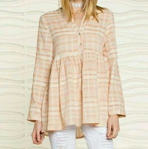 NWT Peach Color Plaid Baby Doll Top by Easel
