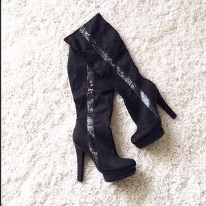 Black sequined knee high boots 6.5