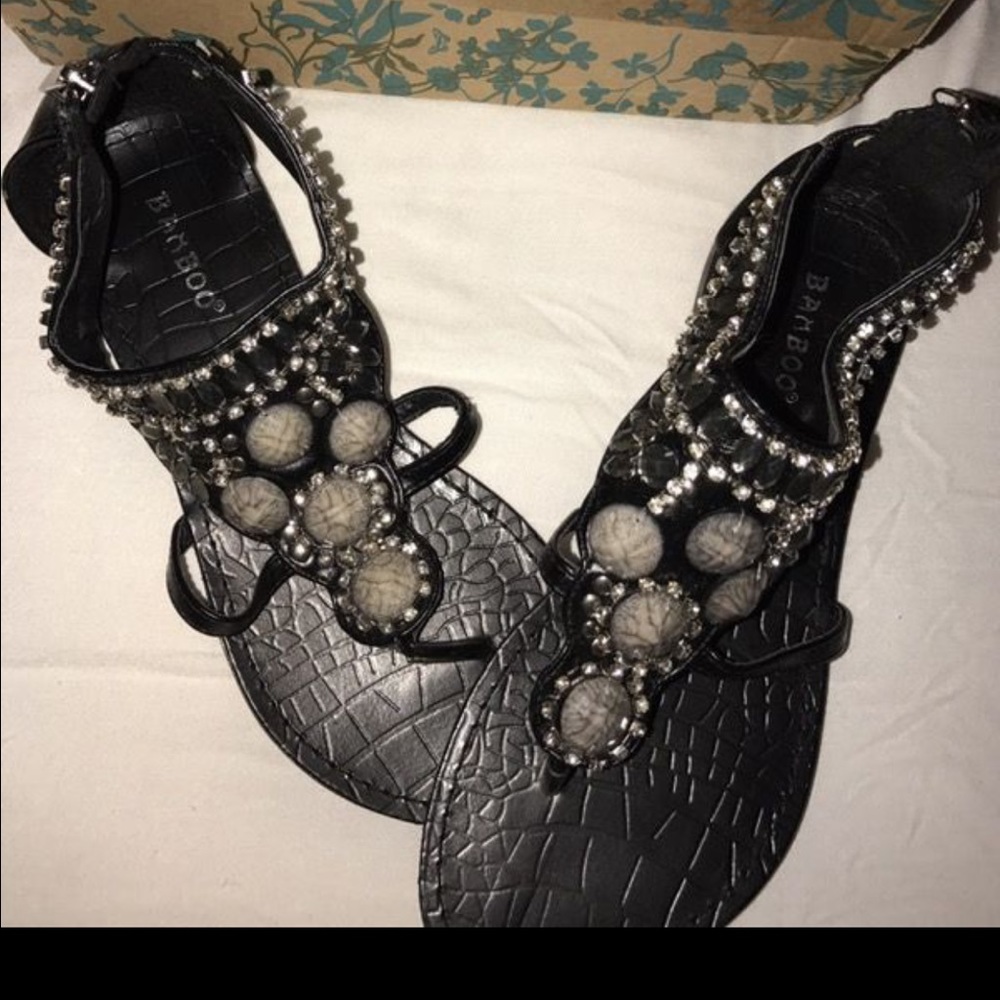New Black Gem Sandals