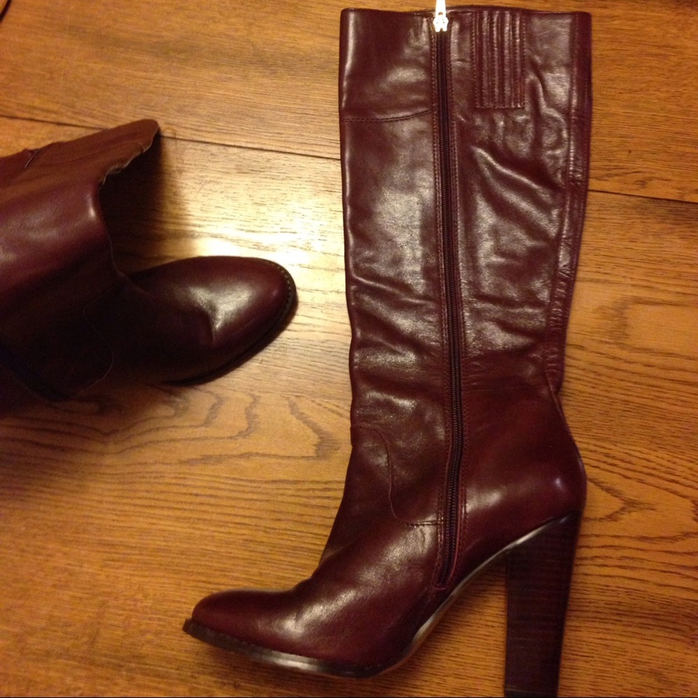 Audrey brooke Leather Chunky Heal 9 Burgundy Boots