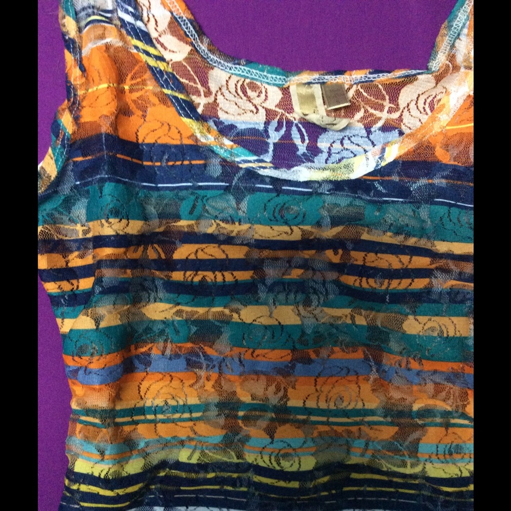 Lace floral and striped tank top